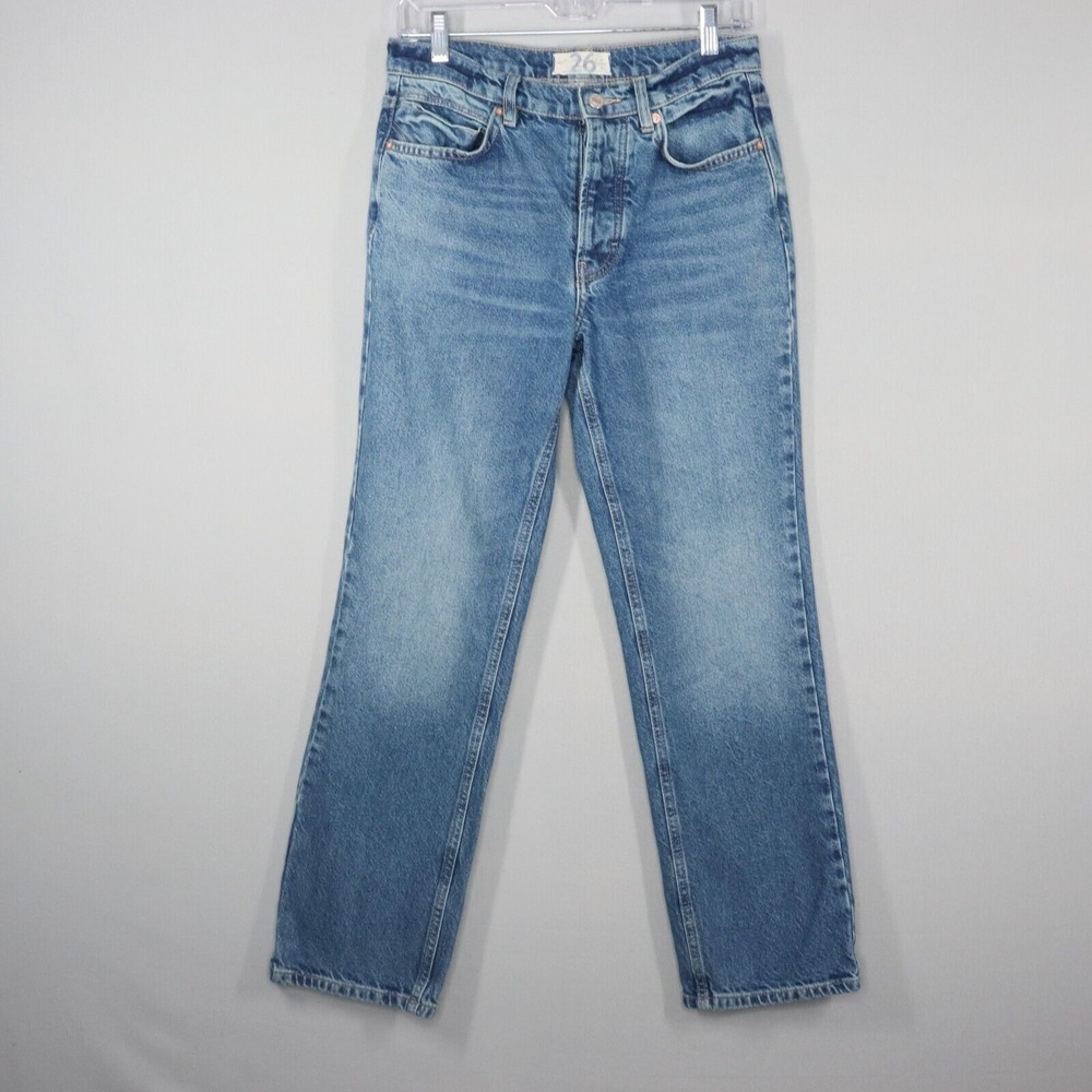 We The Free Jeans Womens Size 26 Blue Relaxed Fit Straight Leg Button Fly Casual